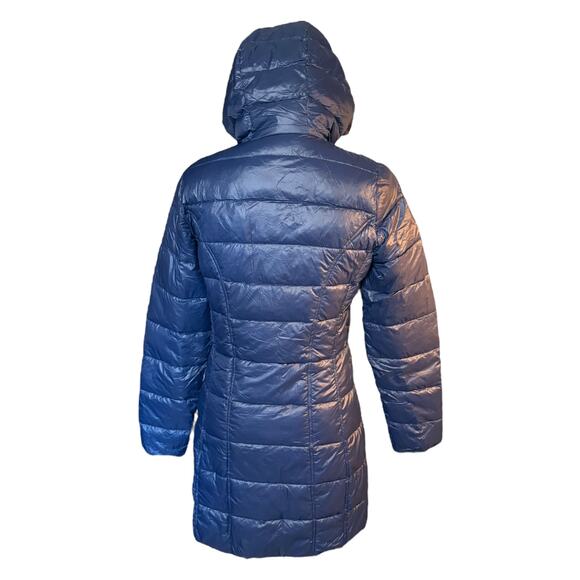 Adventure Blue Ultra Light Down Long Hooded Jacket Size X-Small - Picture 2 of 6